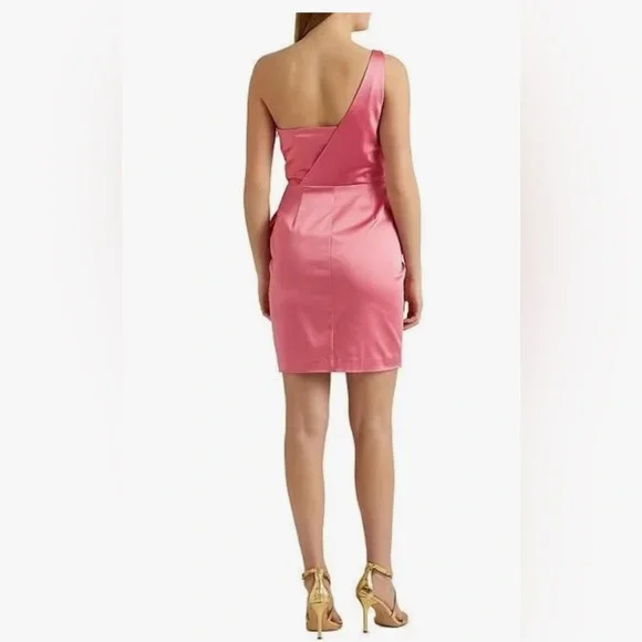 Lauren Ralph Lauren pink rose Structured knot one shoulder Satin-Cocktail Dress - Picture 3 of 4
